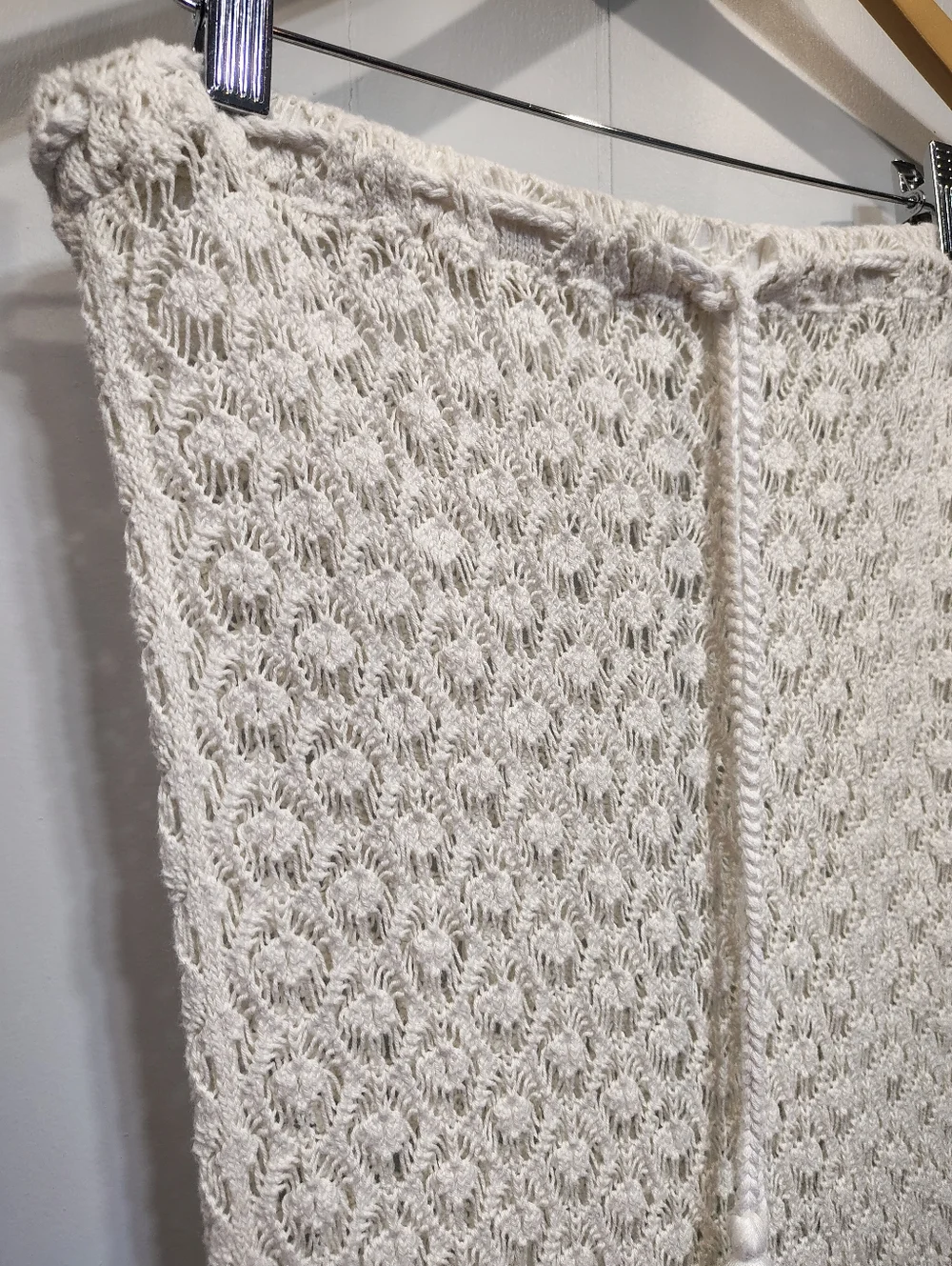 Aerie White Crochet Maxi Skirt Boho Beach Cover Up Drawstring Slit Size L Cotton - Picture 3 of 8